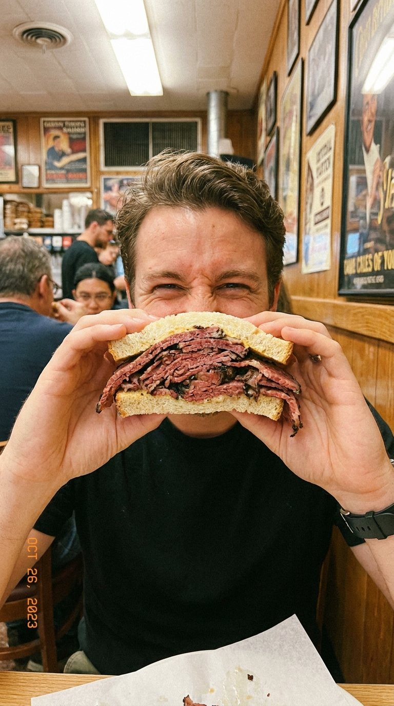 Holding a giant sandwich