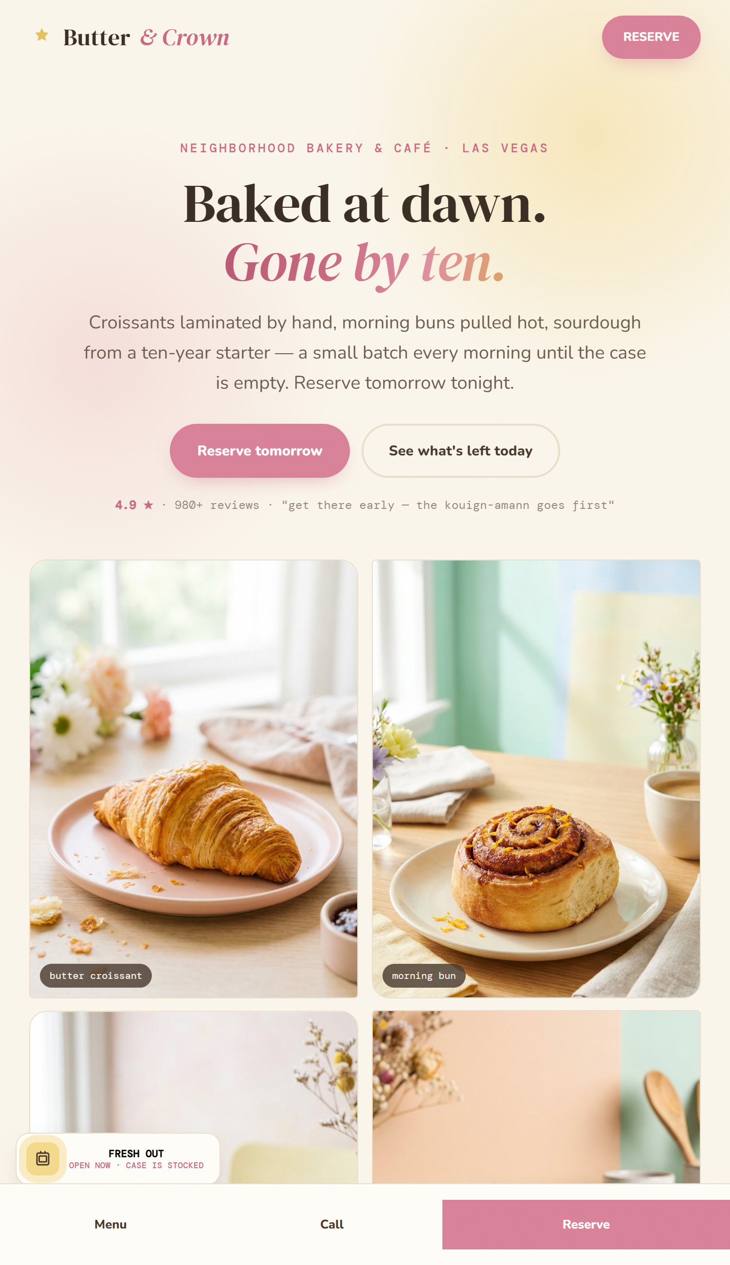 Butter & Crown bakery-café demo website