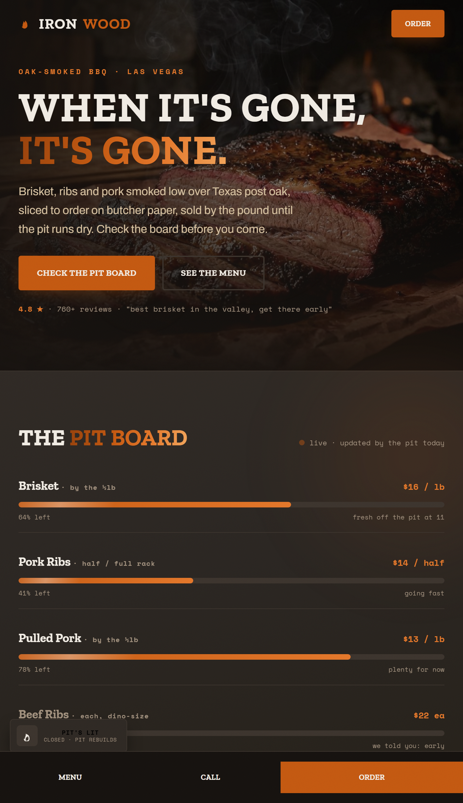 Ironwood BBQ smokehouse demo website