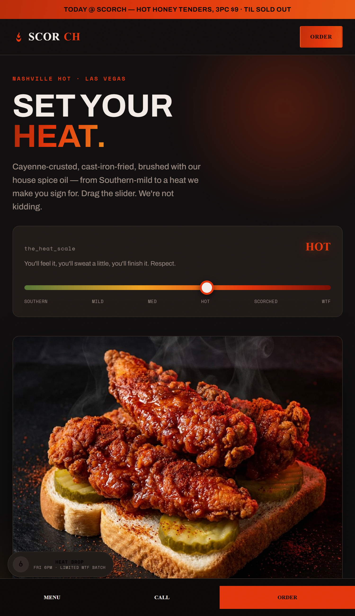 SCORCH Nashville hot chicken demo website
