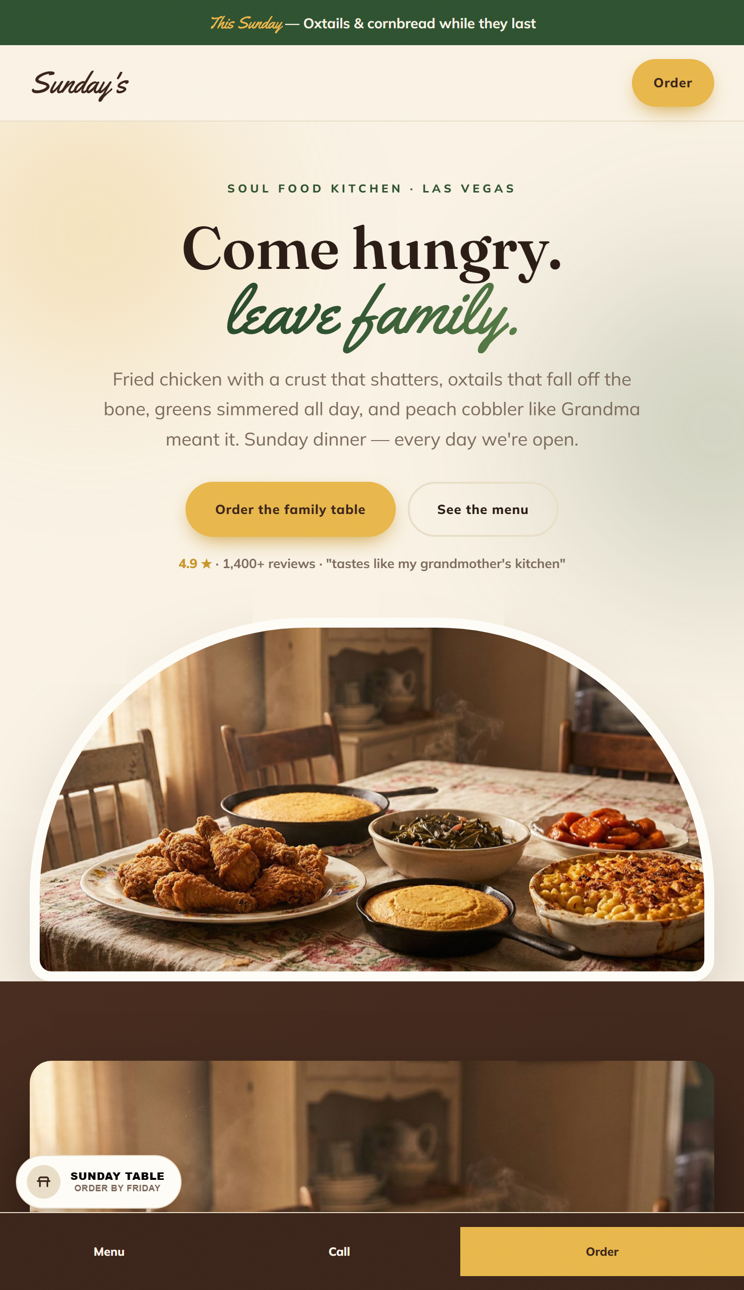 Sunday's soul food demo website